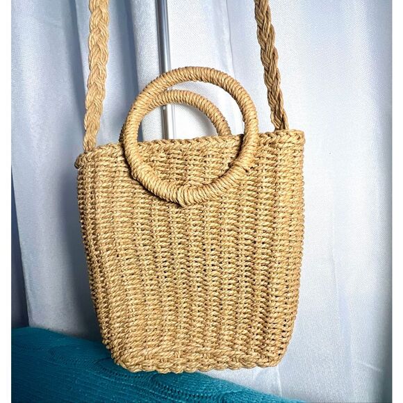 Woven Straw / Grass Tote, Purse/Bag, Square Bottom Thailand Shoulder, Arm Carry - Picture 3 of 7